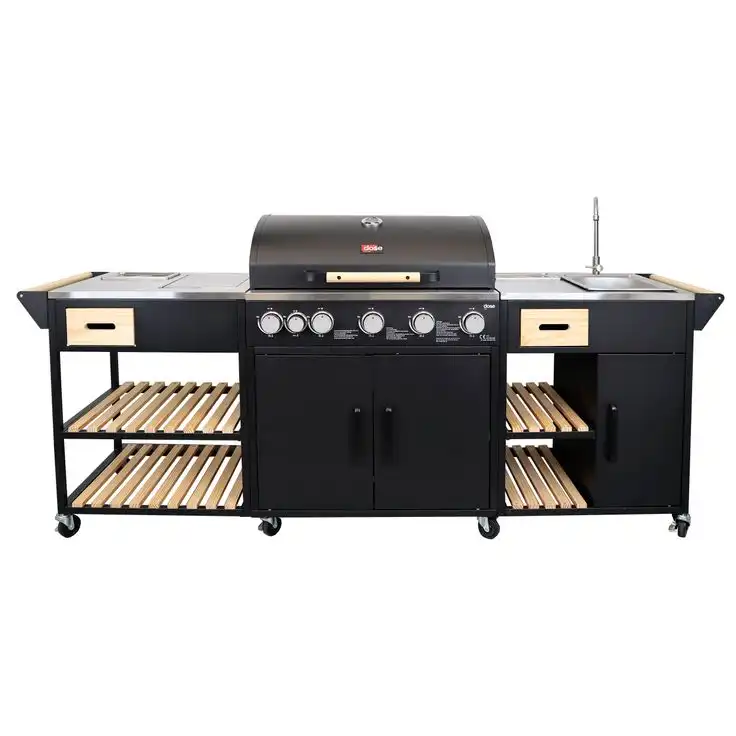 Kesäkeittiö Dose Barbeque 5 poltinta, sivukeitin, pesuallas, musta